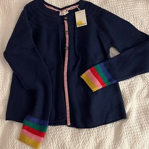 Mini boden cardigan, college navy rainbow 11-12 girls.